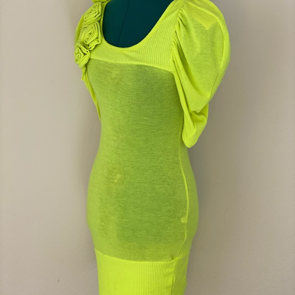 Double Zero Neon Green Flower Minidress M - Picture 6 of 14